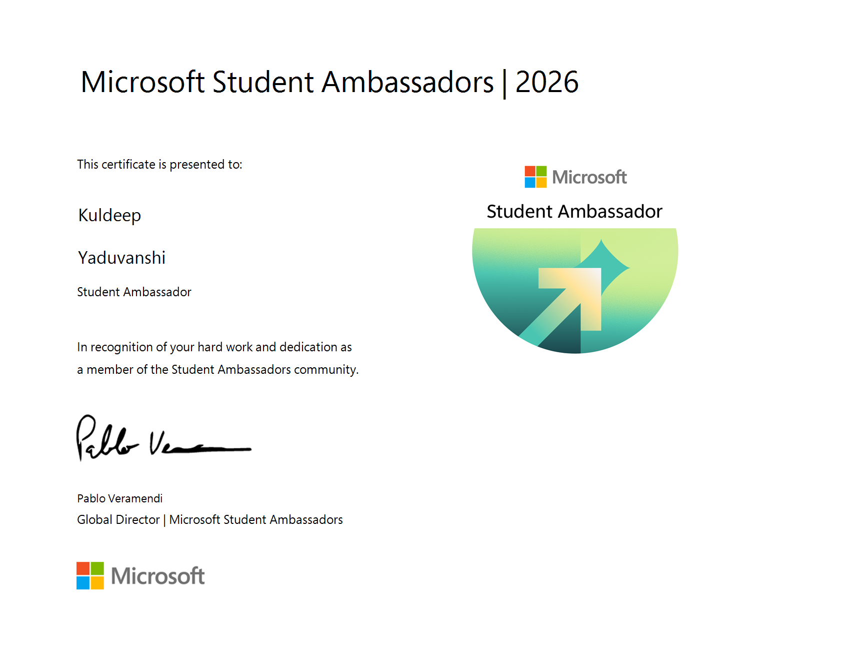 Microsoft Learn Student Ambassador Certificate